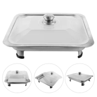 Stainless Steel Dinner Plate Buffet Pans Dish Tray Combined Cover Classic Food Holder Serving Rectangular Roasting with Lid