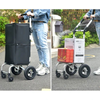 Folding Shopping Cart Large Capacity Luggage Bag for Travel Grocery Trolley with 20cm Inflatable Rubber Big Wheels Bearing 50kg