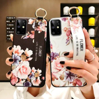Galaxy S23 FE S24 Ultra Case Fashion Leaf Flower Wrist Strap Phone Holder Cover for Samsung A54 A34 A24 S23 S24 Plus A14 M53