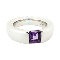 萬寶龍MONTBLANC壓印LOGO淺籃x紫寶石鑲飾寬版戒指(銀)