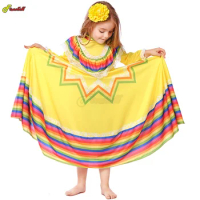Girls Traditional Folk Mexican Cosplay Dress Halloween Costume Kids Mexico Carnival Birthday Party Fancy Flamenco Dance Skirt