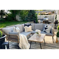 Porch Garden Furniture Outdoor Terrace Set Outdoor Wicker Conversation Sectional L-Shaped Sofa With 5 Seater for Backyard Gazebo
