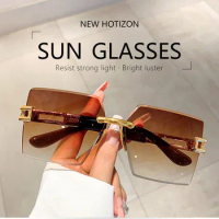 New Fashion Frameless Diamond Cut Edge Sunglasses Retro Women's Brand Designer Sun Glasses Street Photo Eyewear UV400