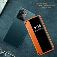 Leather Phone Case For OPPO Reno 9 Pro Plus Smart Window Flip Shockproof Cover For Reno 8 7 Pro 6 Pro Plus Full Protective Cover
