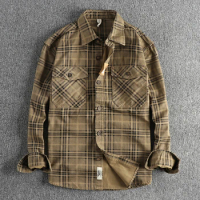 Fashionable Checked Cotton Shirt for Men, Ideal for Autumn Casual Wear, Washable Thin Jacket