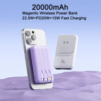 20000mAh Magnetic Power Bank Wireless 15W Fast Charging Powerbank Built in Cables Portable External Battery for iPhone 14 Xiaomi