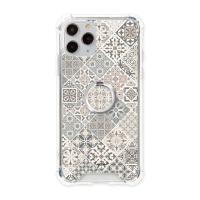 【TOYSELECT】iPhone 12 Pro Max 6.7吋 復古莊園花磚氣墊防摔iPhone手機殼(附贈同款電鍍指環支架)