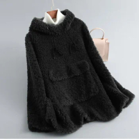 2022 Winter Coat Women Hooded Fur Coat Fashion Sheep Shearing Jackets for Women Clothing Fur Jacket Women's Tops Abrigo Mujer
