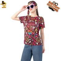 Women 70s 80s Hippie Costume Adult Cosplay Disco Clothes Halloween Party Fancy Retro Outfit