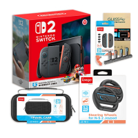 任天堂 Switch 2 瑪利歐賽車世界同捆主機+方向盤+包+貼+矽膠套+長型手把充電座