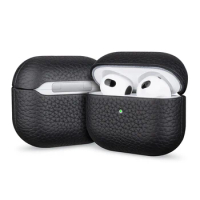For Airpods Pro Case Leather For Airpods 3 / 2 / Pro Case Genuine Leather Cases Apple AirPods Case Lychee Pattern Cowhide Cases