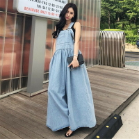 【巴黎精品】洋裝吊帶連身裙-牛仔A字裙寬鬆長款女裙子a1au75