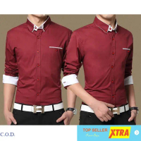 Baju MR Maroon XL Kemeja Pria maroon ukuran XL Kekinian Katun Pendek Merah Panjang