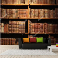 Custom 3D murals,wooden bookshelf with antique books vintage wallpaper,living room sofa TV wall kids bedroom bar papel de parede