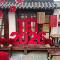 Chữ TẾT 2026 Trang Trí Quán Cafe Quán Ăn Khổ Lớn Bằng Gỗ Ép Dán Nỉ Đỏ