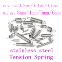 10pcs/lot 304 Stainless Steel O Hook Tension Cylindroid Helical Pullback Extension Tension Coil Spring WD 0.3mm 0.4mm 0.5mm