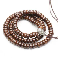 Tibetan Buddhism 108 coconut Shell Flat Prayer Beads Mala Necklace