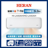 HERAN 禾聯 7-9坪 R32變頻一級 耀金典雅型 冷暖分離式空調 HI-LA50AH/HO-LA50AH