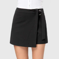 FASHIONSPARK Women's Asymmetrical Wrap Shorts Skirt Elastic Waisted Slit Hem Skort Mini Culotte Casual Beach Summer Zipper Short
