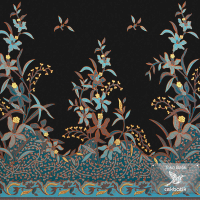kain batik - Motif Bunga Soft Hitam Manis Elegan Warna Biru Tosca Soft
