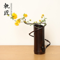 日式復古繞枝竹筒花器插花器皿水培花瓶鮮花神器茶臺擺件簡約高級