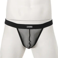 Gays Fun Back Thongs for Men Mesh See Through Thongs U Convex Pouch Briefs Low Waist Transparent Back Empty Fishing Net Panties