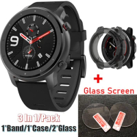 HD Glass Screen Protectors Film For Huami Amazfit Stratos 3 Watch Band Strap Bracelet Wrist for Amazfit 3 Case Protective Cover