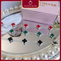 Vòng tay may mắn Duyson Silver hình cỏ bốn lá dành cho nữ, bạc 925, vòng tay đá quý nhiều màu 10mm, 