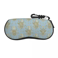 Custom Blue Gold Flower Toile De Jouy Shell Eyeglasses Protector Cases Cute Sunglass Case Inspired Botanic Pattern Glasses Pouch