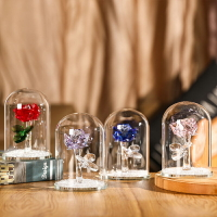 水晶玫瑰永生花創意生日禮物送女生少女心小擺件玻璃罩桌面裝飾品