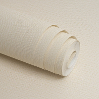 菲羅 簡約亞麻草編紋理無紡布墻紙 純白色客廳臥室素色北歐風格壁紙 淺米