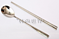 韓國不銹鋼筷子勺 韓式實心鐵筷子長柄勺子 扁形筷子