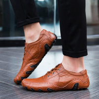 Men Leather Shoes 2023 Men Comfortable Loafers Shoes Men Flats Driving Shoes Men Leather Sneakers Man Boat Shoes