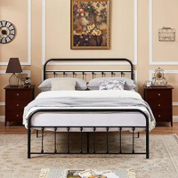 Metal Bed Frame Queen Size Platform With Classic Style Headboard Footboard,Steel Slat Support Mattress Foundation Home Furniture