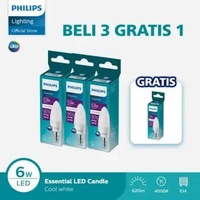 Paket Lampu Philips Beli 3 Dapat 4 Lampu Philips Bohlam ESS LED Candle 6W E14 4000K Semi putih.
