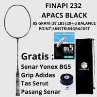 Raket Badminton APACS FINAPI 232 Black GRATIS senar, grip dan tas