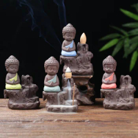 Purple Sand Little Monk Waterfall Flowback Incense Stove - Home Fragrance Diffuser - Buddha Statue Incense Pedestal Crafts