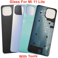 For Xiaomi Mi 11 Lite Back Glass Cover Hard Battery Door Mi 11 Lite 5G NE Rear Lid Housing Panel Case + Original Adhesive Glue