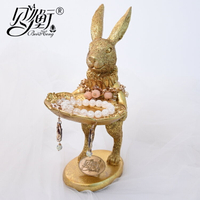新款北歐創意金色兔子可愛動物首飾托盤珠寶展示架桌面收納擺件