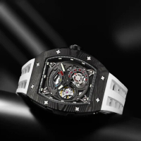 TSAR BOMBA Carbon Fiber Mechanical Watch Sapphire Crystal Mirror Luminous Waterproof Clock