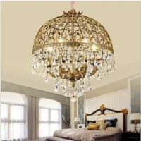 French copper crystal chandelier European pastoral luxury hotel club bedroom restaurant study pure copper lamps led