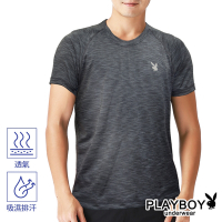 PLAYBOY 速乾吸濕排汗透氣舒爽纖維圓領短袖衫-單件(黑)