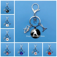 DIY Keychain Hockey Player Glass Bump Keychain Hockey Club Pendant Men's Jewelry Car Keychain Souvenir Gift