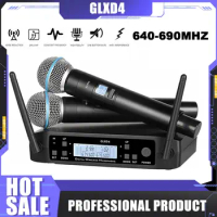 GLXD4 wireless microphone for school speech outdoor karaoke microphone Professional 2 Channel Wireless Dynamic Microphone System