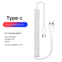 2M Spring USB Cable for Retractable 6A Type C Micro USB Charger Cable for Xiaomi Huawei Charging Cord