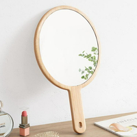化妝鏡 實木手持化妝鏡便攜隨身鏡手拿手柄鏡歐式大號北歐圓形美容小鏡子