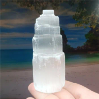 100mm Natural Selenite Gypsum Cylindrical Tower Crystal Lamp Sculpture Modern Moroccan Crystal Ore Ornaments Home Decor Collect