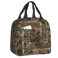 Leopard Fur Texture Geometric Insulated Lunch Tote Bag for Women Portable Thermal Cooler Food Lunch Box Kids School Children