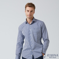 【ROBINA羅彼納】 寮國製 型男必備格紋 休閒長袖襯衫 藍