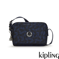 Kipling 沉穩藍三角花紋前後加寬收納側背包-ABANU